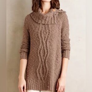 Anthropologie Moth Brown Boucle Knit Cowl Neck Sweater SZ XL